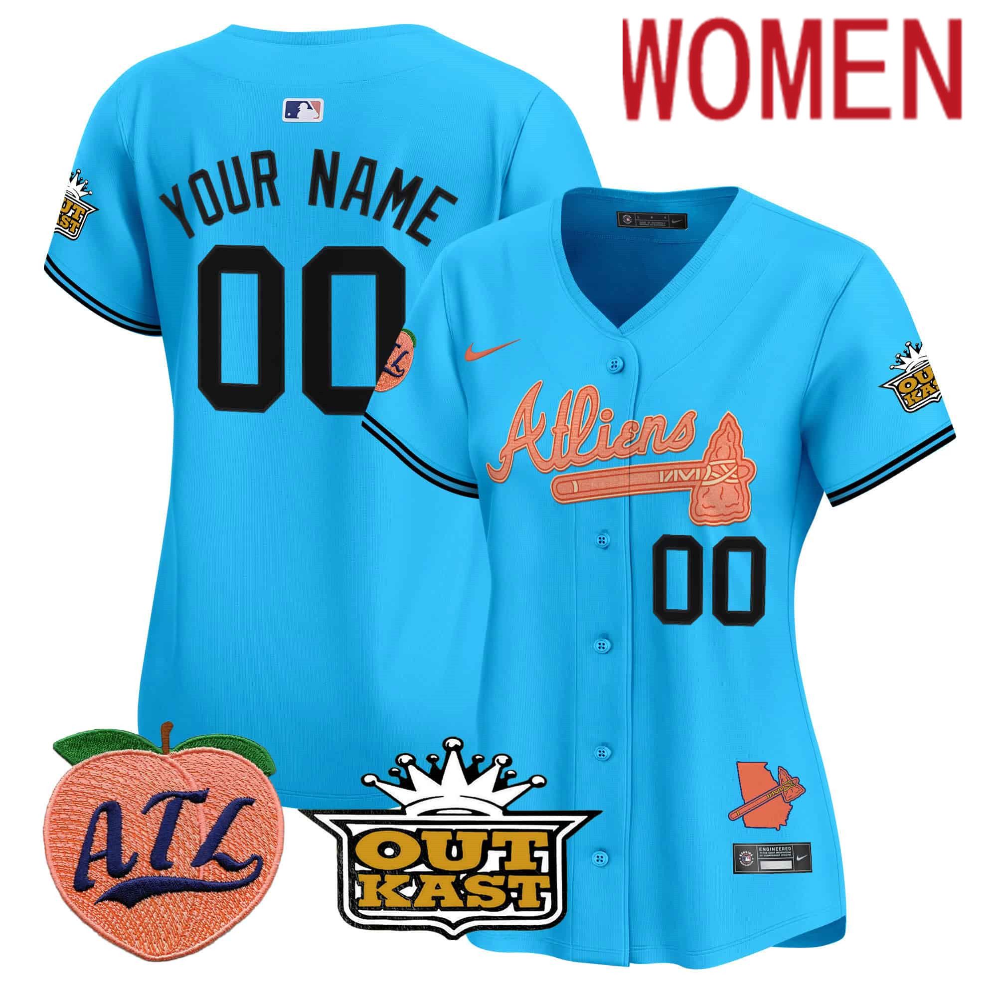 Women Atlanta Braves Light Blue Nike 2024 Atliens & Peach Vapor Premier Limited Custom MLB Jersey->customized mlb jersey->Custom Jersey